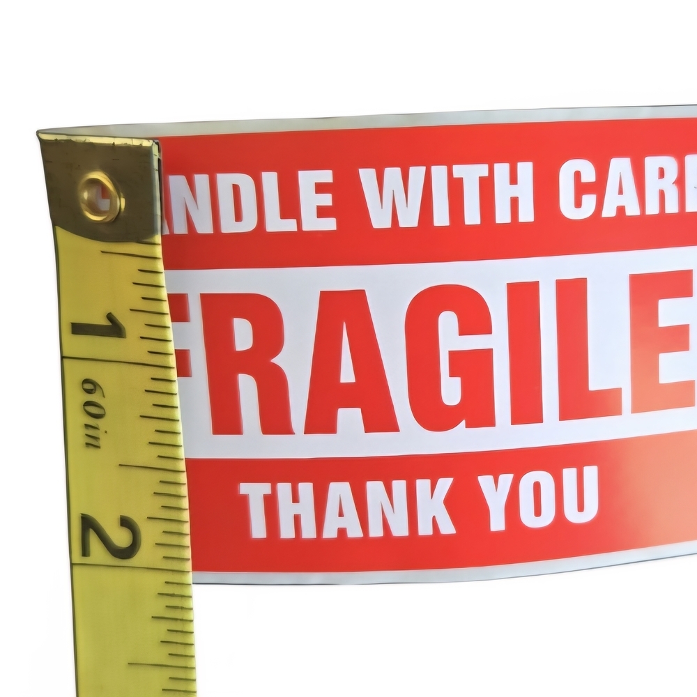 Red Fragile Handle With Care Large 3" X 2" Stickers (30 count) - Picture 3 of 3